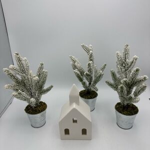 Wondershop 3 pc Mini Tree in Silver Metal Bucket & Ceramic LED White House Decor